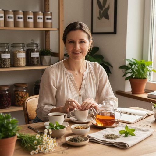 Asmuo tyliai mėgaujasi arbata ramiame kambaryje, demonstruojant sąmoningą požiūrį į sveikatą ir gerovę.